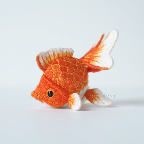 立体刺繍オブジェ】手鞠金魚 リュウキンモデル「朱」 その他置物