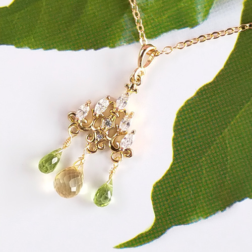 しずく型天然石のシャンデリアネックレス〜ミモザカラー〜 ネックレス