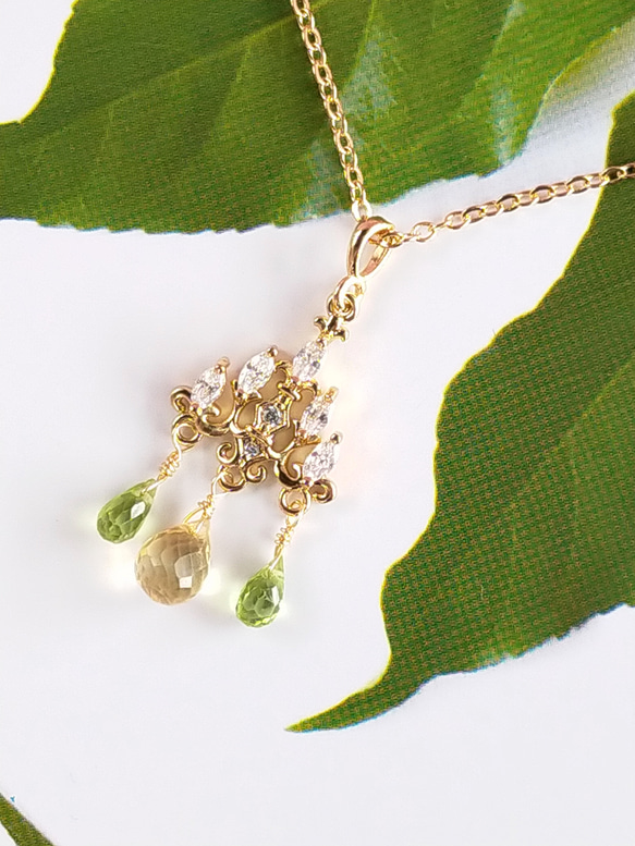 しずく型天然石のシャンデリアネックレス〜ミモザカラー〜 ネックレス