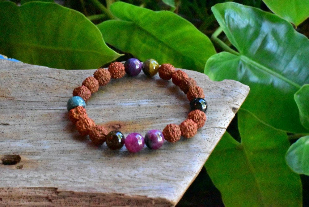 ルドラクシャ★菩提樹の実とトルマリン ブレスレット rjb009