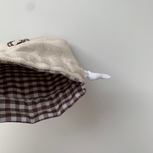 フクモモ仲良し巾着ポーチ　ニットチャコール シンプル刺繍の巾着ポーチmini 巾着袋 mint jam29 通販 11000513