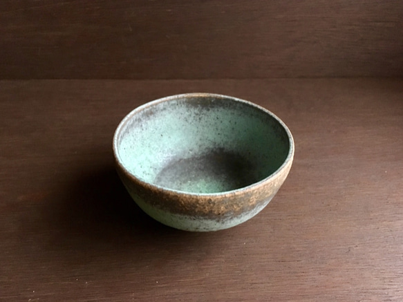 《グリーン器》煎茶椀・小鉢　Φ8.8cm（トルコ／銅釉）[G-05] 2枚目の画像