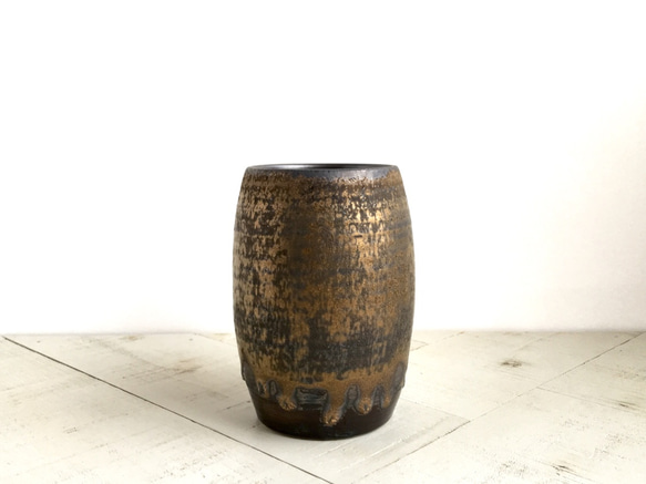 黒色 陶器 花瓶 取っ手付き 壺型花瓶・花器・陶器・モダン・ブラック・No.200815-005・梱包