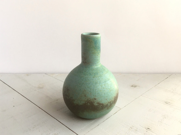 《グリーン花瓶》花器・一輪挿し（トルコ／銅釉）[G-43] 3枚目の画像