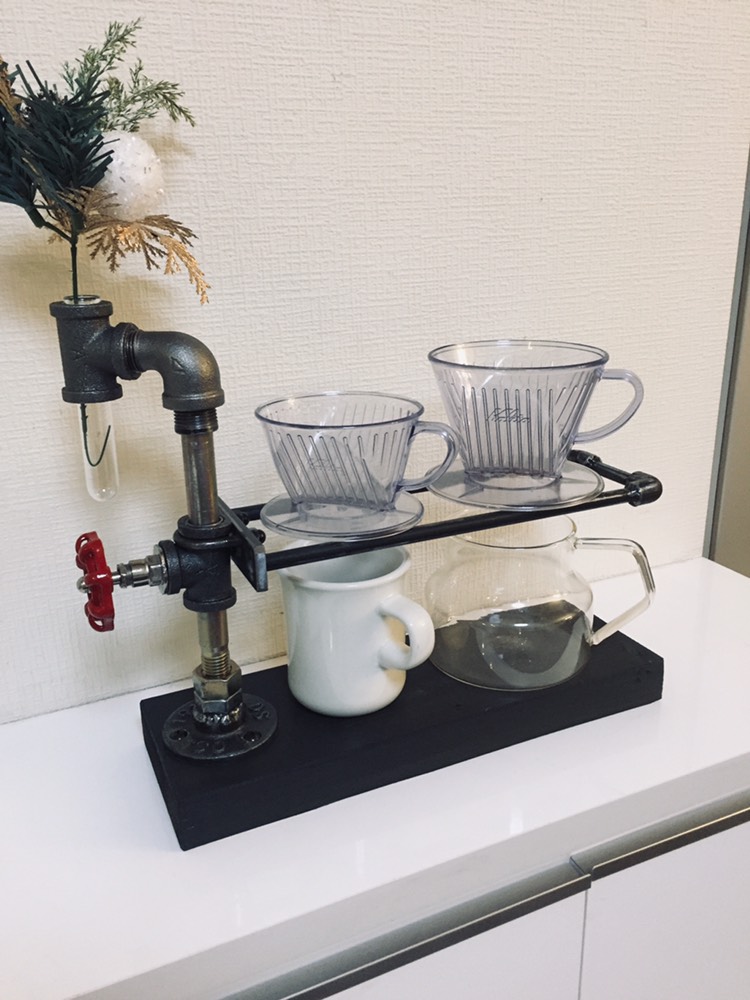 cream.70 ドリップスタンド ガス管 一輪挿し付き 片持ち2連 板台座 インダストリアル @