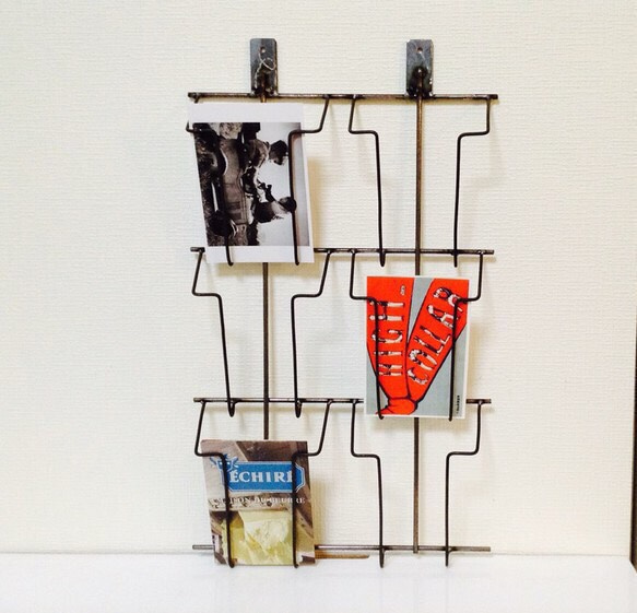 アンティーク風アイアンポストカードラック アイアン カードラック 6+1ポケット ポストカードラック