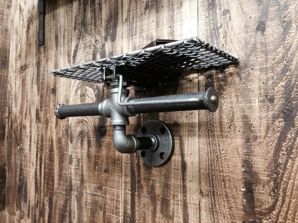 ガス管シングルペーパーホルダー！角度自在！赤ハンドル仕様！インダストリアル ガス管シングルペーパーホルダー！角度自在！赤ハンドル仕様