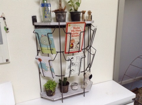 アイアン カードラック 6ポケット ウッドシェルフ a