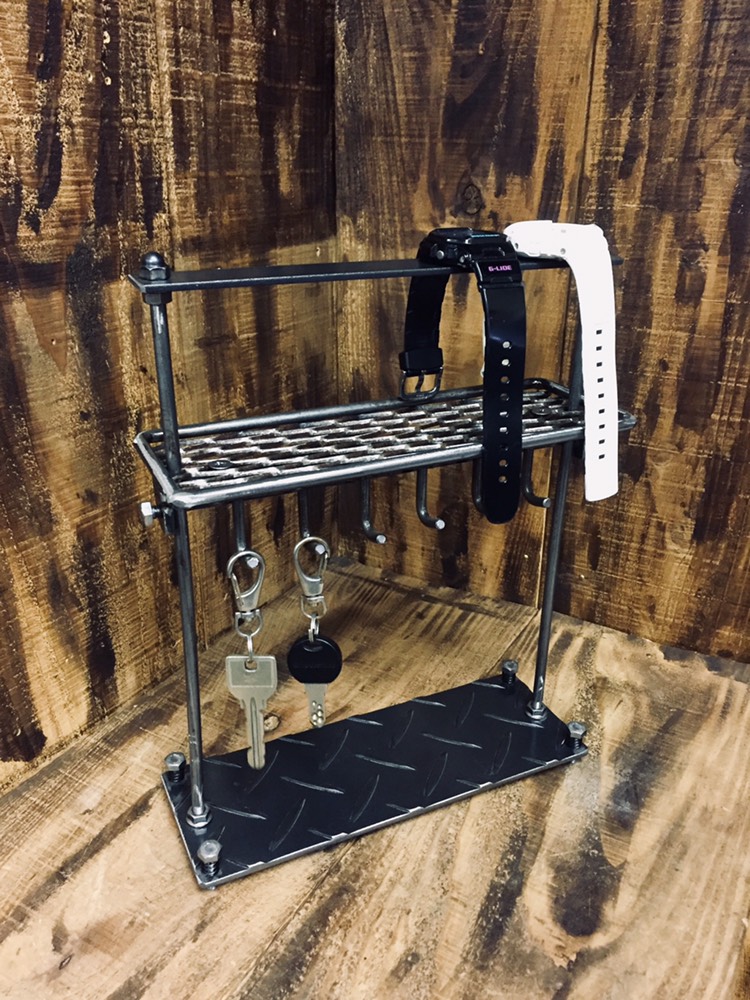 cream.70 キースタンド 鉄網シェルフ付き キーフック 腕時計スタンド 玄関収納 3