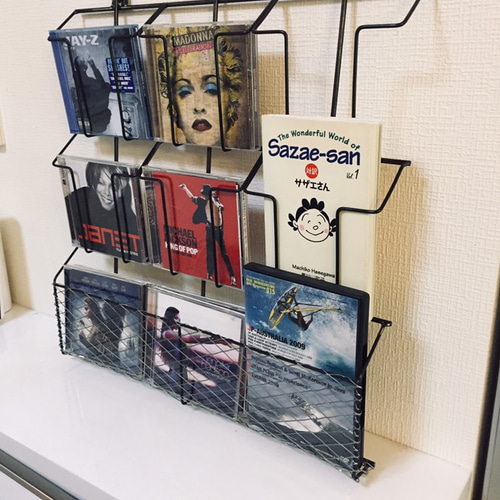 cream.70 ワイヤーCDラック 6+1ポケット アイアン手曲げ 飾り棚