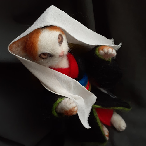 猫又姐さん* 羊毛フェルト 妖怪 猫又 おばけ 化け猫 手ぬぐい オーダー