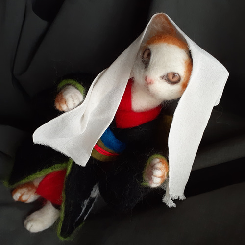 猫又姐さん* 羊毛フェルト 妖怪 猫又 おばけ 化け猫 手ぬぐい オーダー