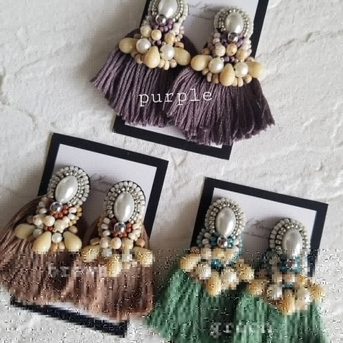 ビーズ刺繍ピアス 大ぶりピアス 春夏ピアス 大人かわいいピアス ピアス  