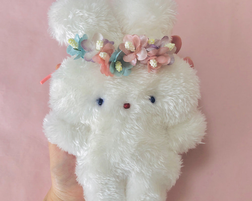 ハンドメイド　花耳うさぎちゃん　アルパカ&ウールのぬいぐるみ ハンドメイド 花耳うさぎちゃん アルパカ&ウールのぬいぐるみ
