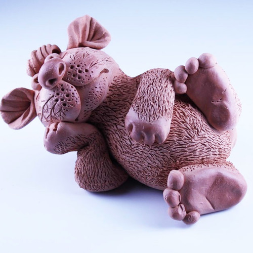 寝転ぶ猫 素焼き粘土 動物 人形 ドール 立体・オブジェ Lara-A-Ant