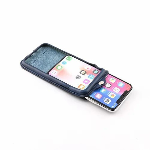 日本製【Takumicsタクミクス】iPhone X/XS 「全」皮革保護套 日本姬路藍染革 Indigo 第8張的照片