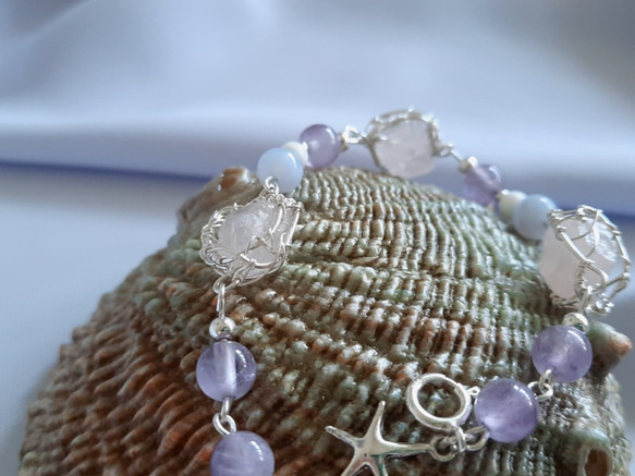 旅人與海―粉水晶與紫水晶純銀手鍊 ︳Spirit·手心向陽 第4張的照片