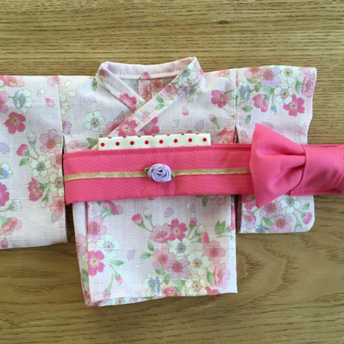 メルちゃん・ソランちゃんサイズ 着せ替え遊び用 着物 浴衣 帯（ピンク 