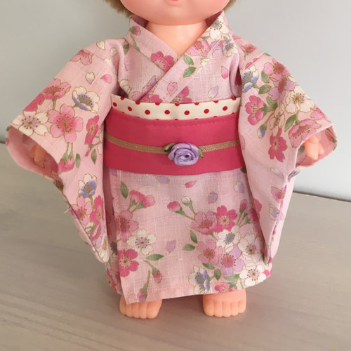 メルちゃん・ソランちゃんサイズ 着せ替え遊び用 着物 浴衣 帯（ピンク 