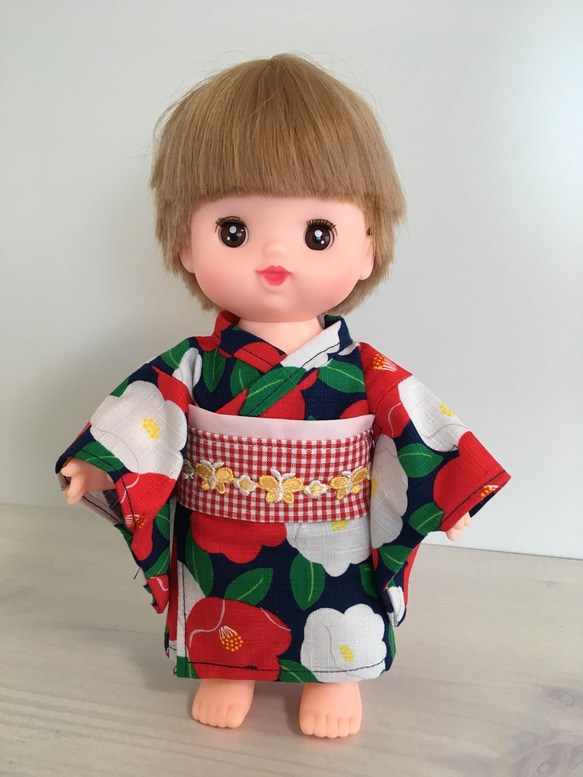 送料無料】メルちゃん ネネちゃん用 着物 浴衣 帯セット（紺椿、赤
