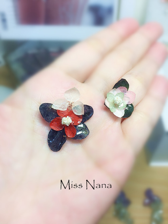 **Miss Nana**個性日風不對稱繡球花耳環 第5張的照片