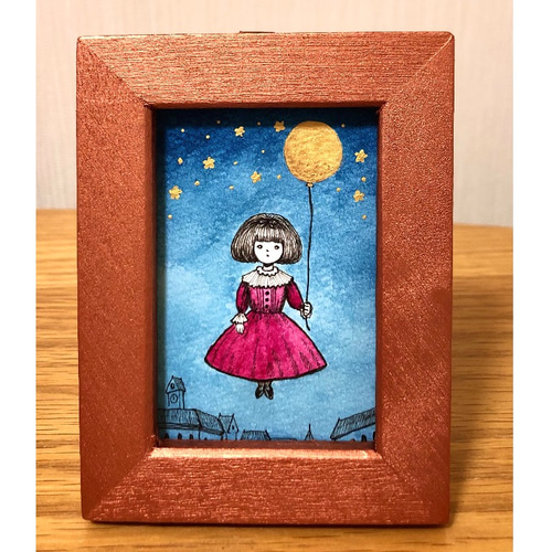 絵画　雪だるまとペンギン 2　A4サイズ　原画　額縁無し 受注制作】星降る夜に【ペンギン】 絵画 kuro 通販 14401535