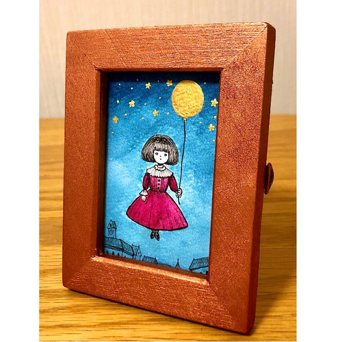 月夜のホゥホゥさん (size8x10) 小さな絵 原画 水彩画 美術品 - 絵画