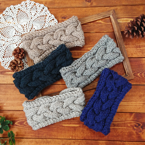 再販＊極太毛糸♪アラン模様のニットヘアバンド ヘアバンド・ターバン