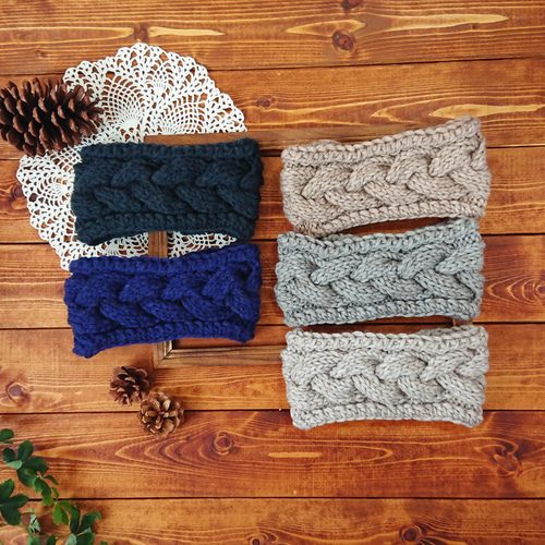 再販＊極太毛糸♪アラン模様のニットヘアバンド ヘアバンド・ターバン