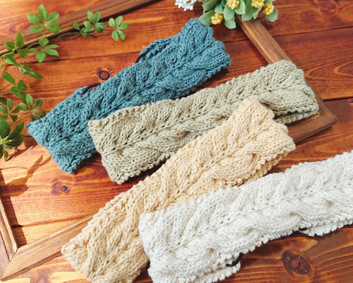 春夏秋＊4color＊ちょっと変わったアラン模様のニットヘアバンド ヘア