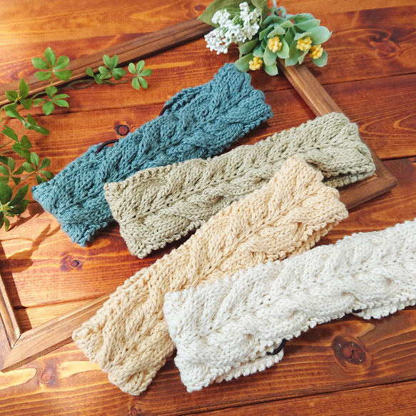 春夏秋＊4color＊ちょっと変わったアラン模様のニットヘアバンド ヘア