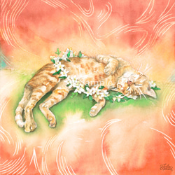 「Jasmine（ジャスミン）」ジークレー複製画【ねこ×花冠の水彩画】 2枚目の画像