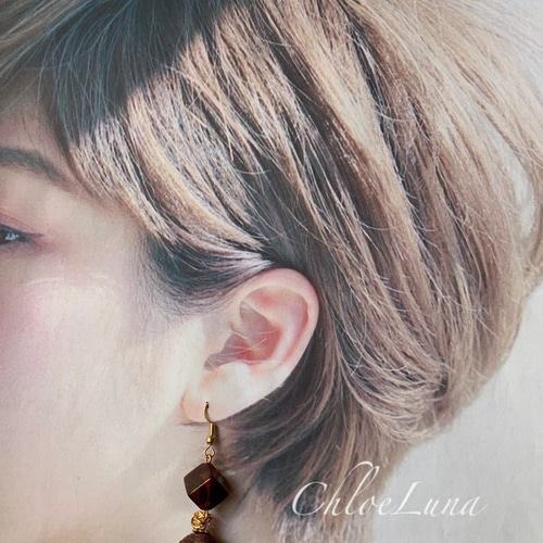 ニットにぴったり 糸巻きビーズのネックレス、ピアスセット ネックレス