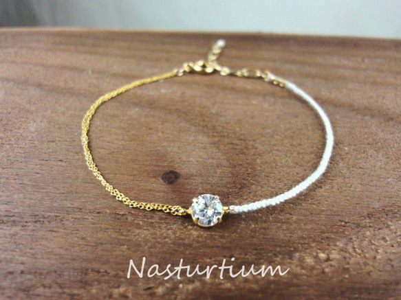 Silk &Cubic zirconia  bracelet　(Holy white) 1枚目の画像