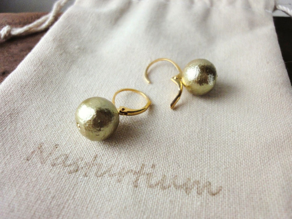 cotton pearl french hook pierce(Old gold) 2枚目の画像