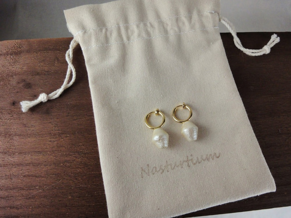 cotton pearl earrings (rhombus) 5枚目の画像