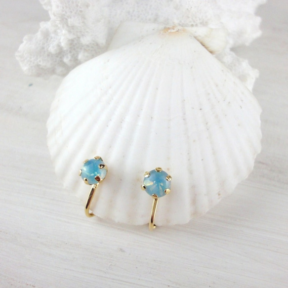 Vintage czech glass earrings【Blue】 3枚目の画像