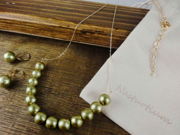 pellet cotton pearl necklace(Old gold)) 2枚目の画像