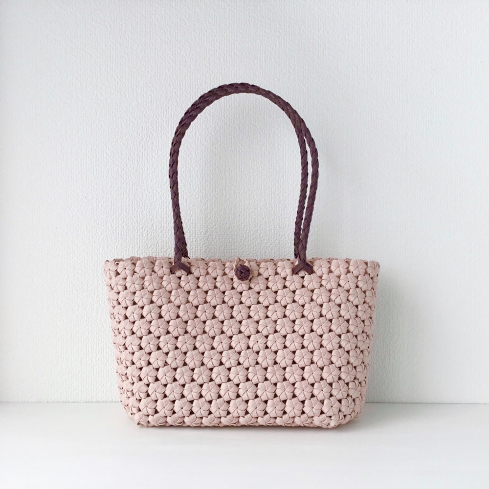【受注製作】花結び編みのショルダーバッグ　アクアピンク