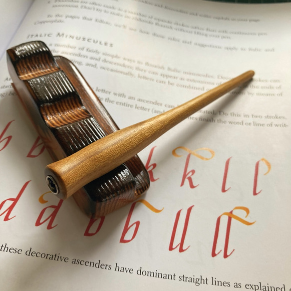 カリグラフィーストレートペンホルダー バッファローホーン 万年筆トレー
