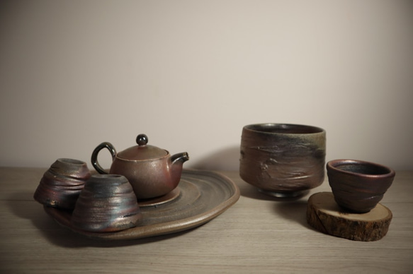 柴燒茶壺 壺承 水方 3茶杯 240ml 第6張的照片