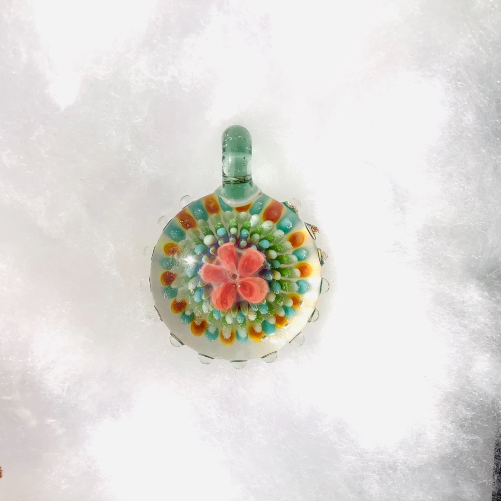 ブルーグラデーション × レッド  ☆ガラスペンダント☆