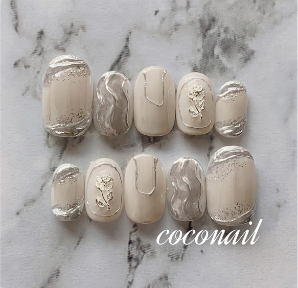 ネイルチップNo.139 ニュアンスネイル ミラーネイル シルバー 結婚式