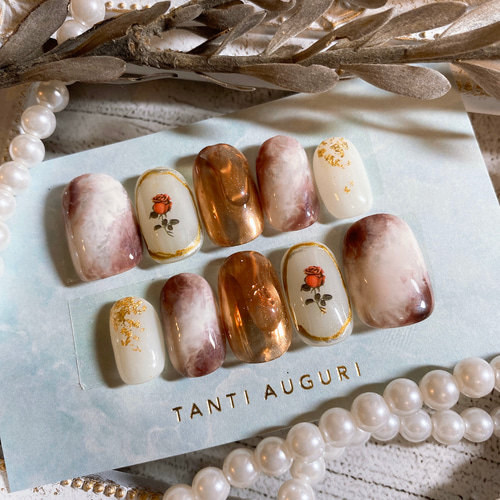 No.328 ネイルチップ ジェルネイル 葡萄 ニュアンス キラキラ 秋 No