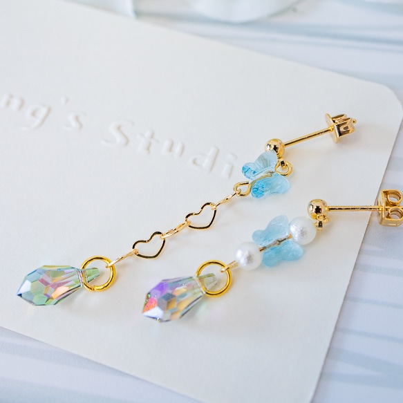 【限量】Crystal Butterfly-施華洛世奇水晶蝴蝶耳環（藍色款） 第4張的照片