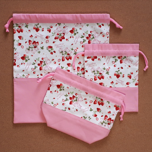 入園入学 5点セット いちご柄×ピンク レッスンバッグ NASEME