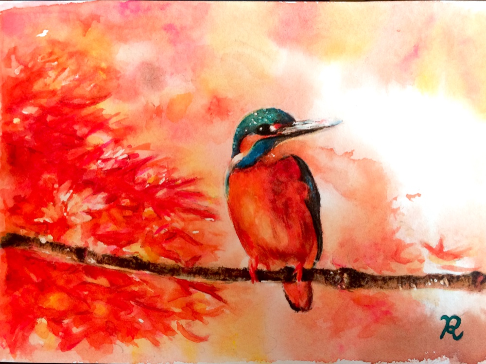 水彩画で描くカワセミ✨2Lサイズ 原画お渡し 有料額装、送料込み
