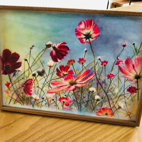 水彩画の秋桜✨原画 A4サイズ 有料額装込み 絵画 Rocca 通販