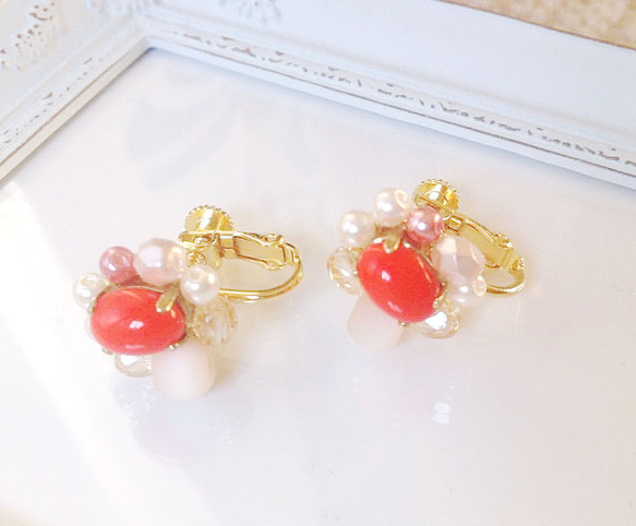 vintage stone earring ; red 4枚目の画像