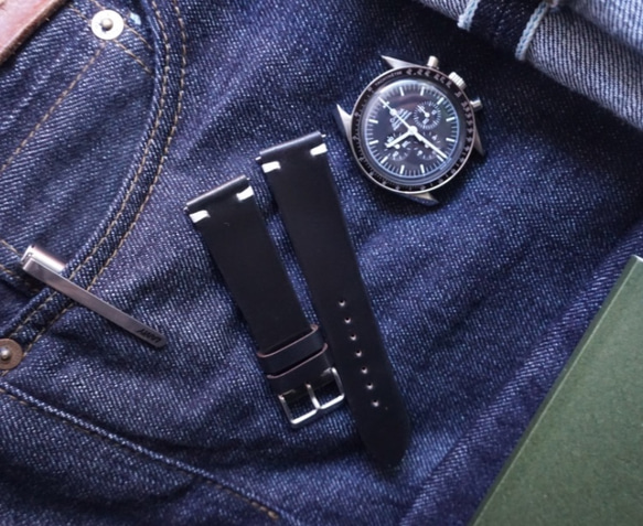 『高級革使用』ホーウィン　シェルコードバン　時計ベルト　AppleWatchバンド　黒　革ベルト　腕時計　カスタム 4枚目の画像